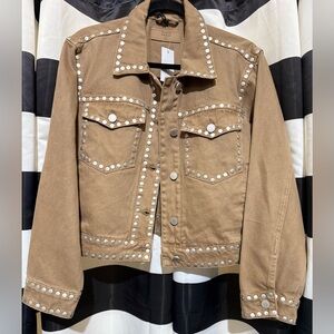 Blank NYC Tan Jean Jacket with Silver Studs